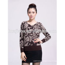 fashion printing V neck women's cashmere sweater